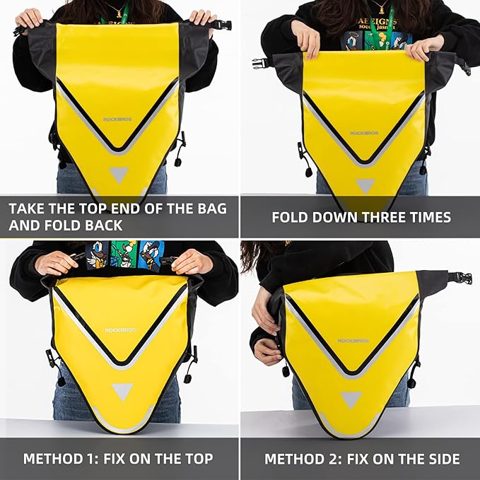 ROCKBROS Bike Pannier Waterproof 27L Large Capacity Bike Bag Rear Rack Bicycle Pannier Bag Waterproof for Grocery Touring Cycling Triangle Yellow*1