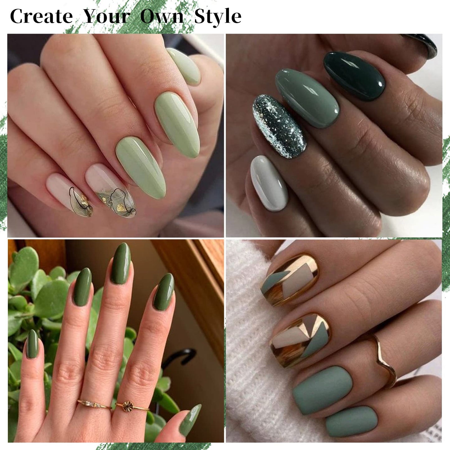 Aokitec 8 Colors Dip Powder Nail Set, Mermaid Lagoon Dark Green Collection Glitter Pastel Dipping Powder Starter Kit French Nail Art Manicure DIY Salon Home Gifts for Women, No Need Nail Lamp Cured