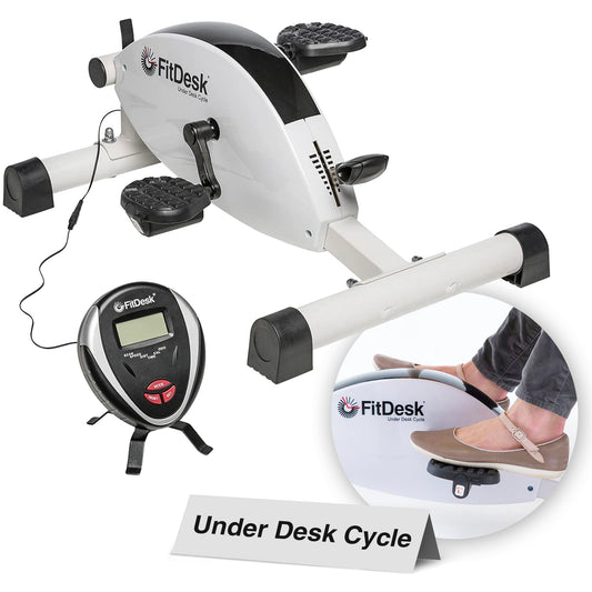 FitDesk Under Desk Cycle - Stationary Pedal Exerciser with Smooth Magnetic Resistance - Portable Mini Exercise Bike for Quiet Home or Office Use - White