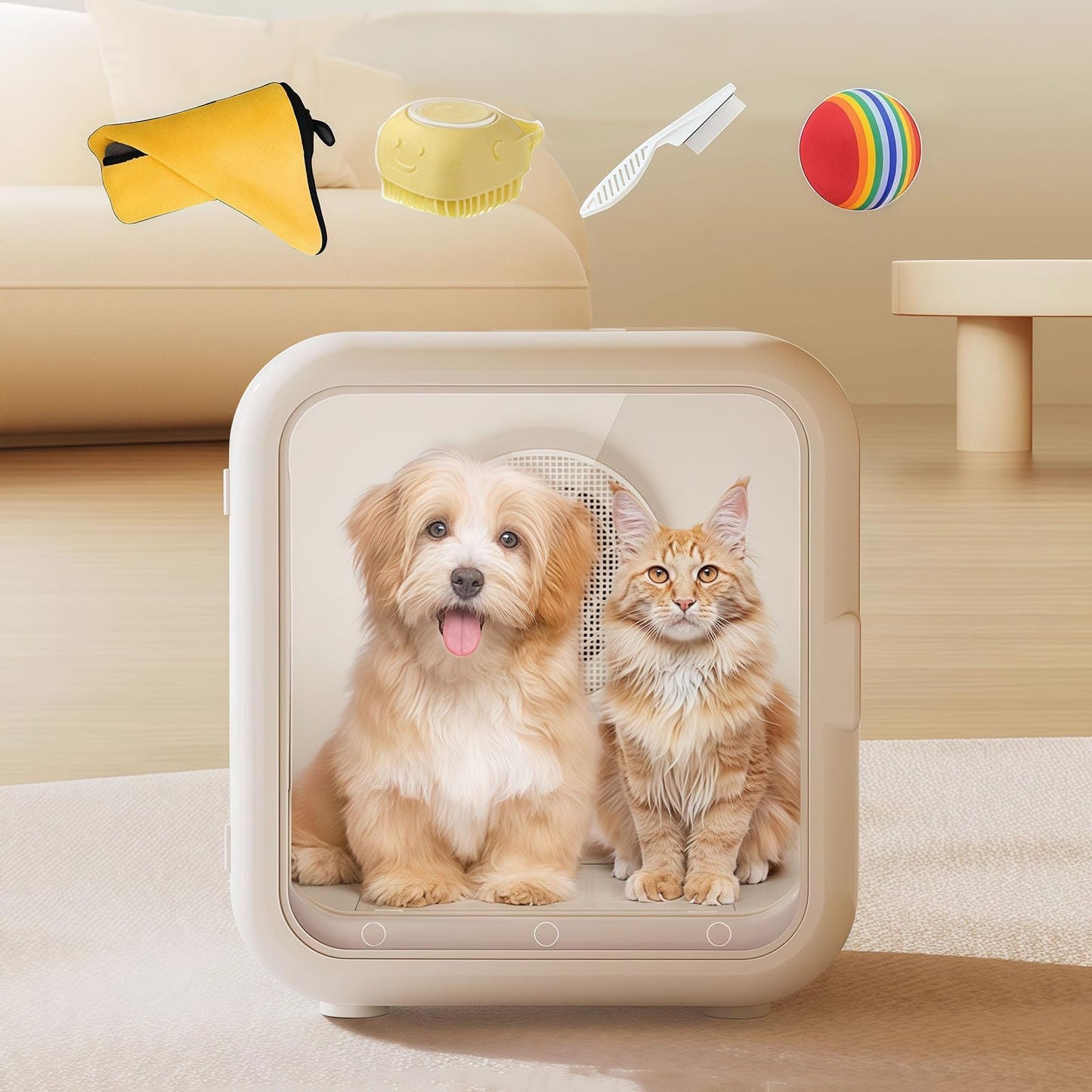 Low Noise 35dB Pet Dryer Machine for Dogs and Cats, Removable Soothing Window and Filter, Ionic Hair Dryer for Grooming