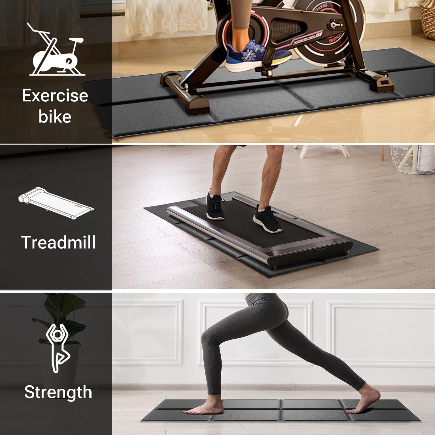 Treadmill Mat for Carpet Hardwood Floor Protection, Foldable, Under Desk Treadmill Mat, Compatible with Walking Pad Treadmill, Exercise Bike Mat for Home Gym Workout, Waterproof & Anti-Slip, 6mm Thick