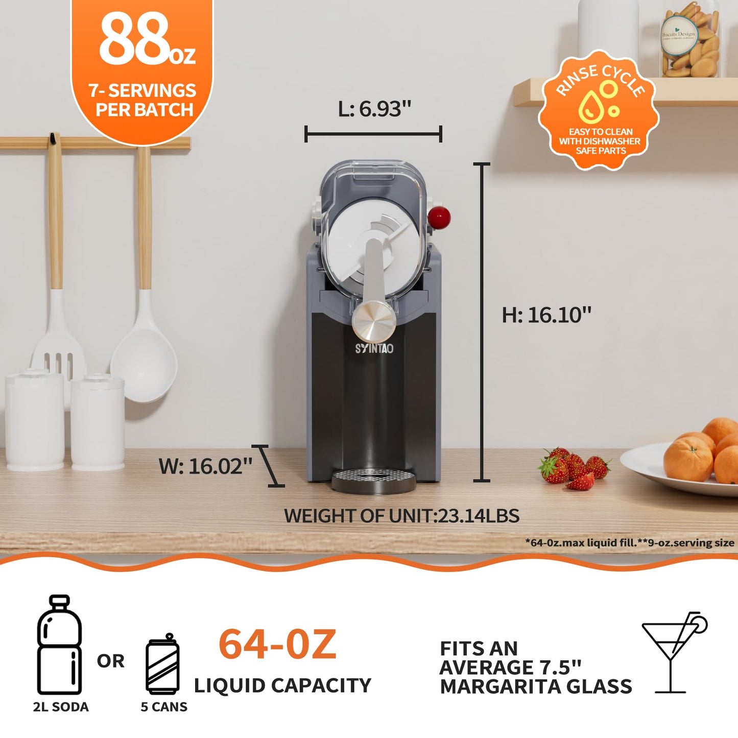 SYINTAO Slushie Machine for Home, Soft Serve Ice Cream Machine, 88oz Slushy Machine with 6 Preset Programs, Frozen Drink Maker for slush, Margaritas, Smoothie, Frappés, Milkshakes, and More