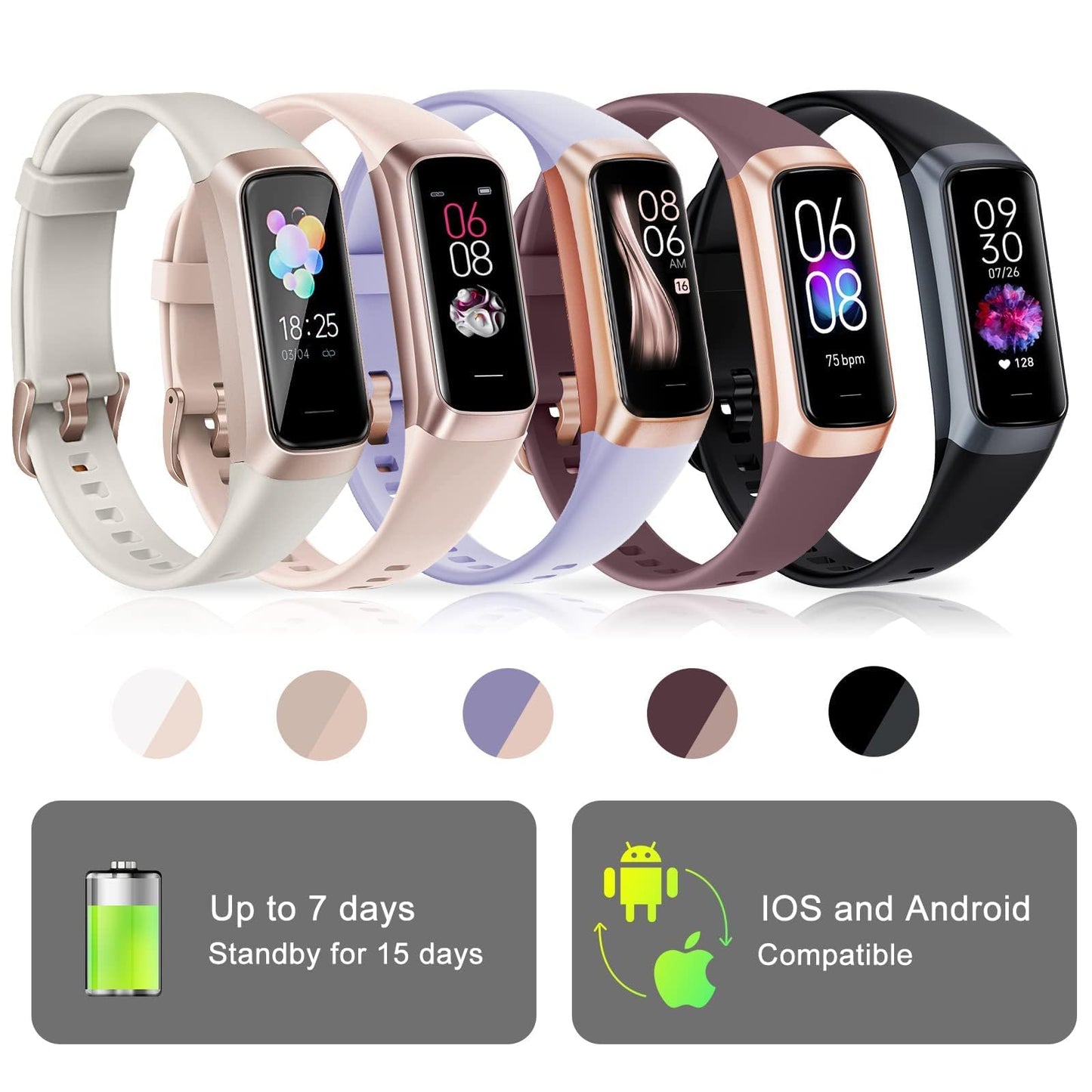 Bakoor Fitness Tracker, 1.10" Step Tracker with 24/7 Heart Rate, Blood Pressure, Activity Tracker Step Counter with Pedometer, Calories, Sleep Trackers, Fitness Watch for Sports Women Men