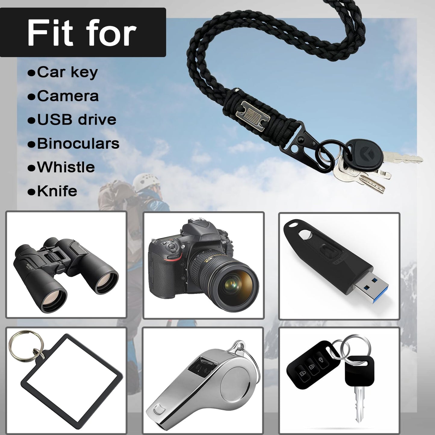 DDOUT Heavy Duty Paracord Lanyard for ID Badges, Tactical Military Braided Lanyard with USA Flag