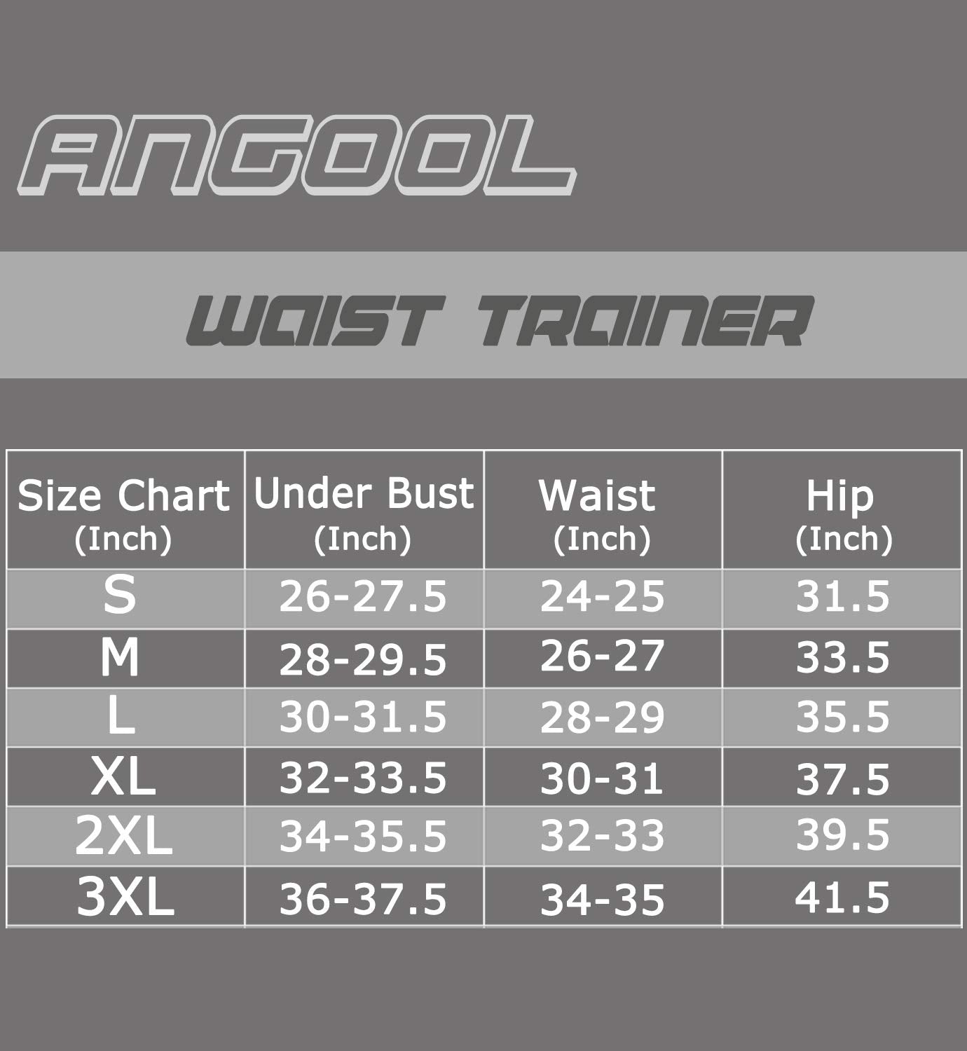 ANGOOL Neopren Waist Trainer For Women,Workout Plus Size Trimmer Belt Sauna Sweat Corset Cincher With Zipper Gray