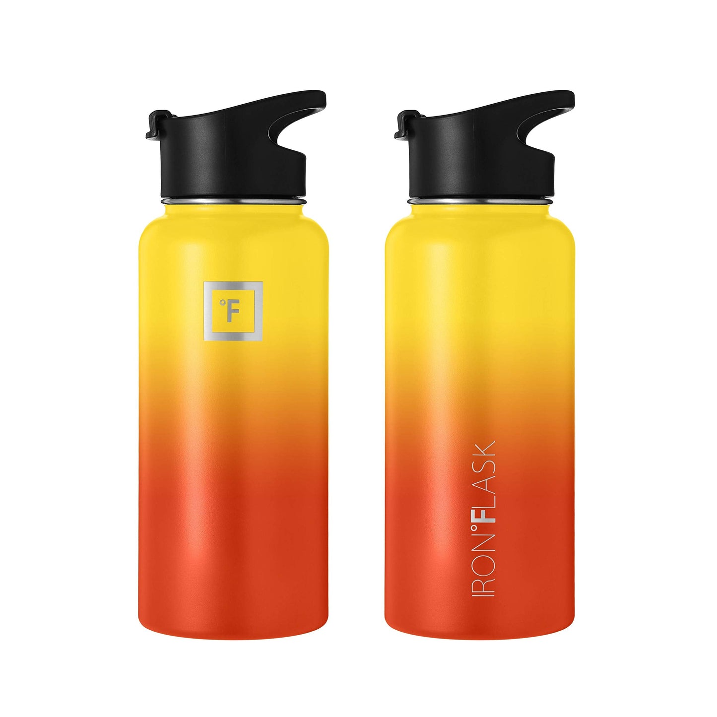 IRON °FLASK Camping & Hiking Hydration Flask, Wide Mouth, 3 Spout Lids, Stainless Steel Outdoor Water Bottle, Double Walled, Insulated Thermos, Metal Canteen - Fire, 40 Oz