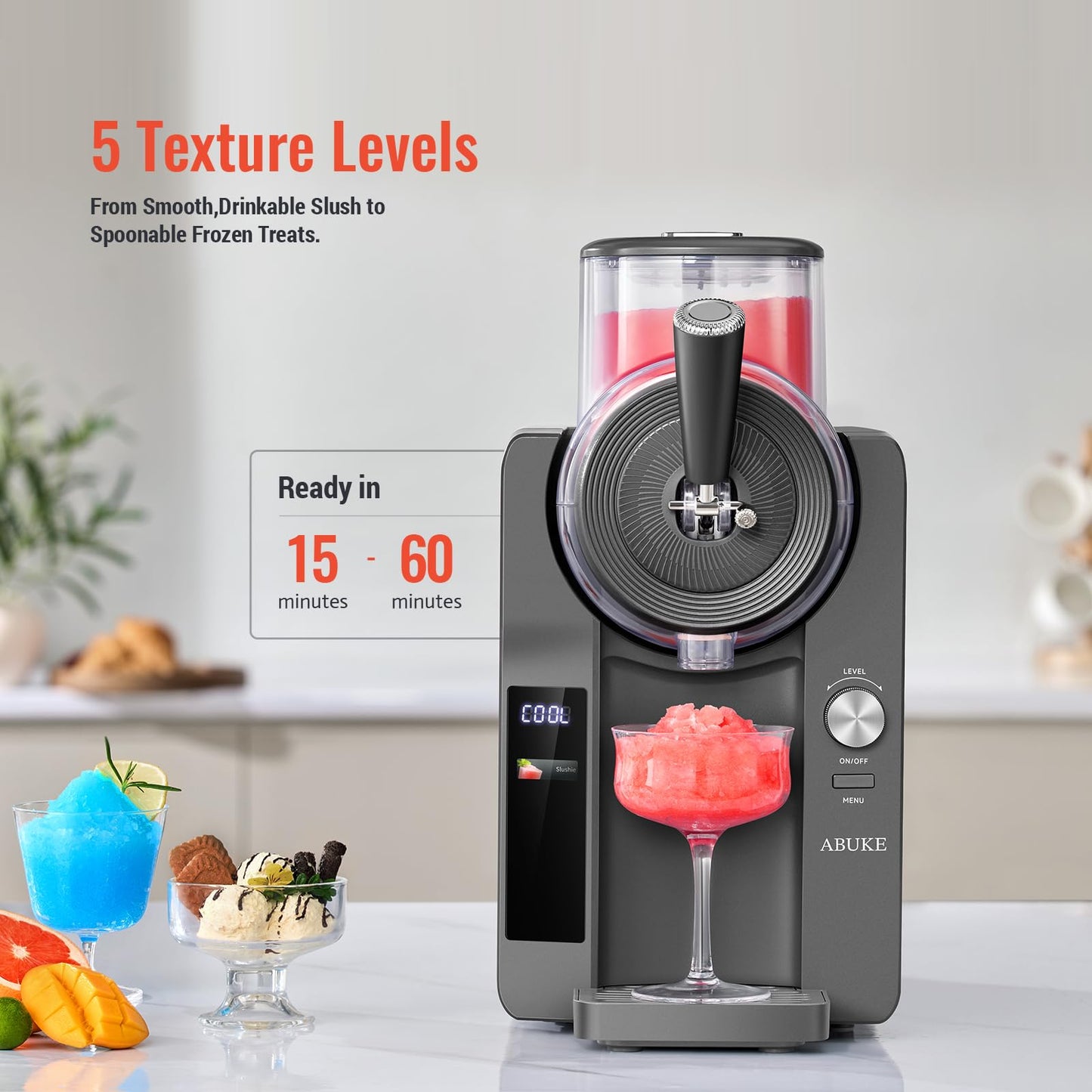 ABUKE Frozen Drink Machine - Digital Slushie Maker with Multiple Modes, Ice Cream, Milkshake & Smoothie, 68oz Capacity, Self-Cleaning, Gray