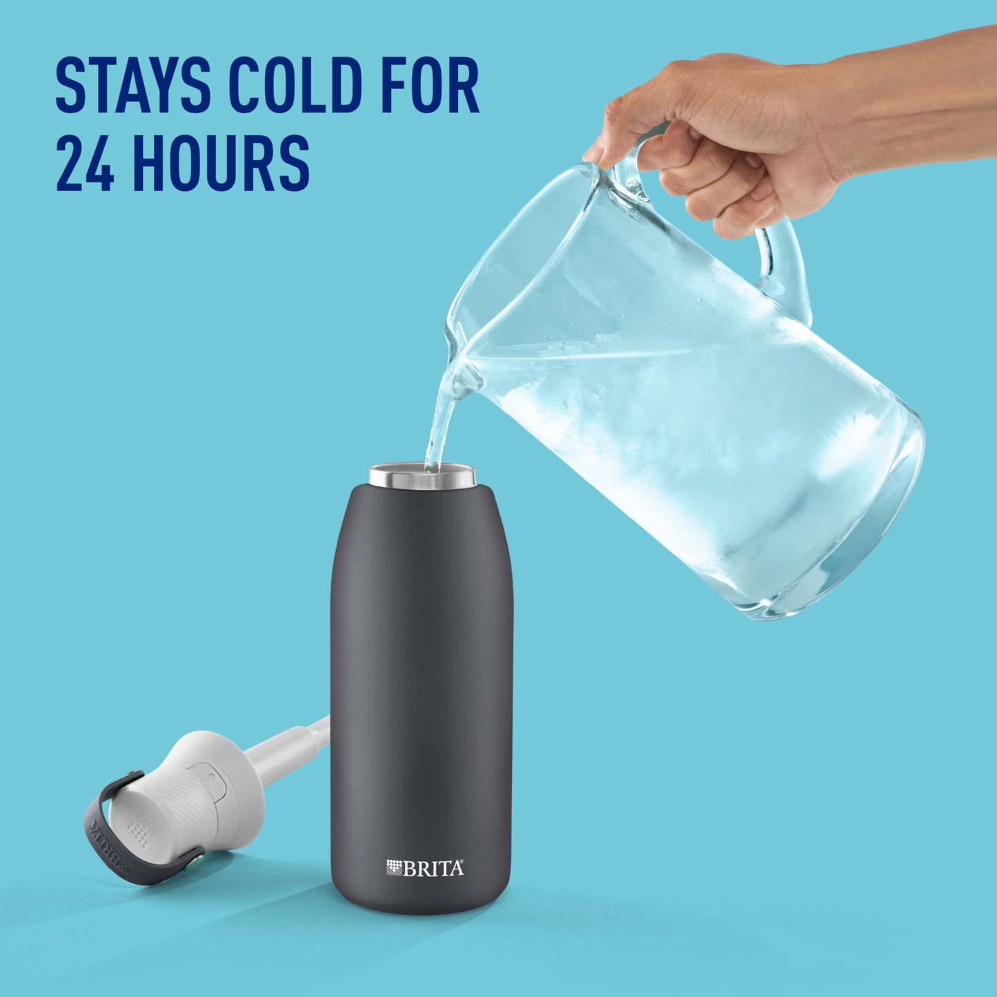 Brita Insulated Filtered Water Bottle with Straw, Reusable, Christmas Gift and Stocking Stuffer For Men and Women, Stainless Steel Metal, Carbon, 32 Ounce