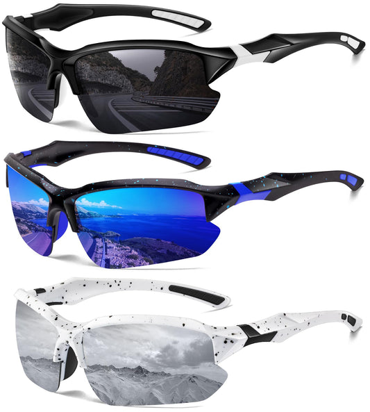 DioKiw 3PACK Sports Polarized Sunglasses for Men Cycling Running Fishing UV400 Protection Sun Glasses Lightweight Half Frame Goggles