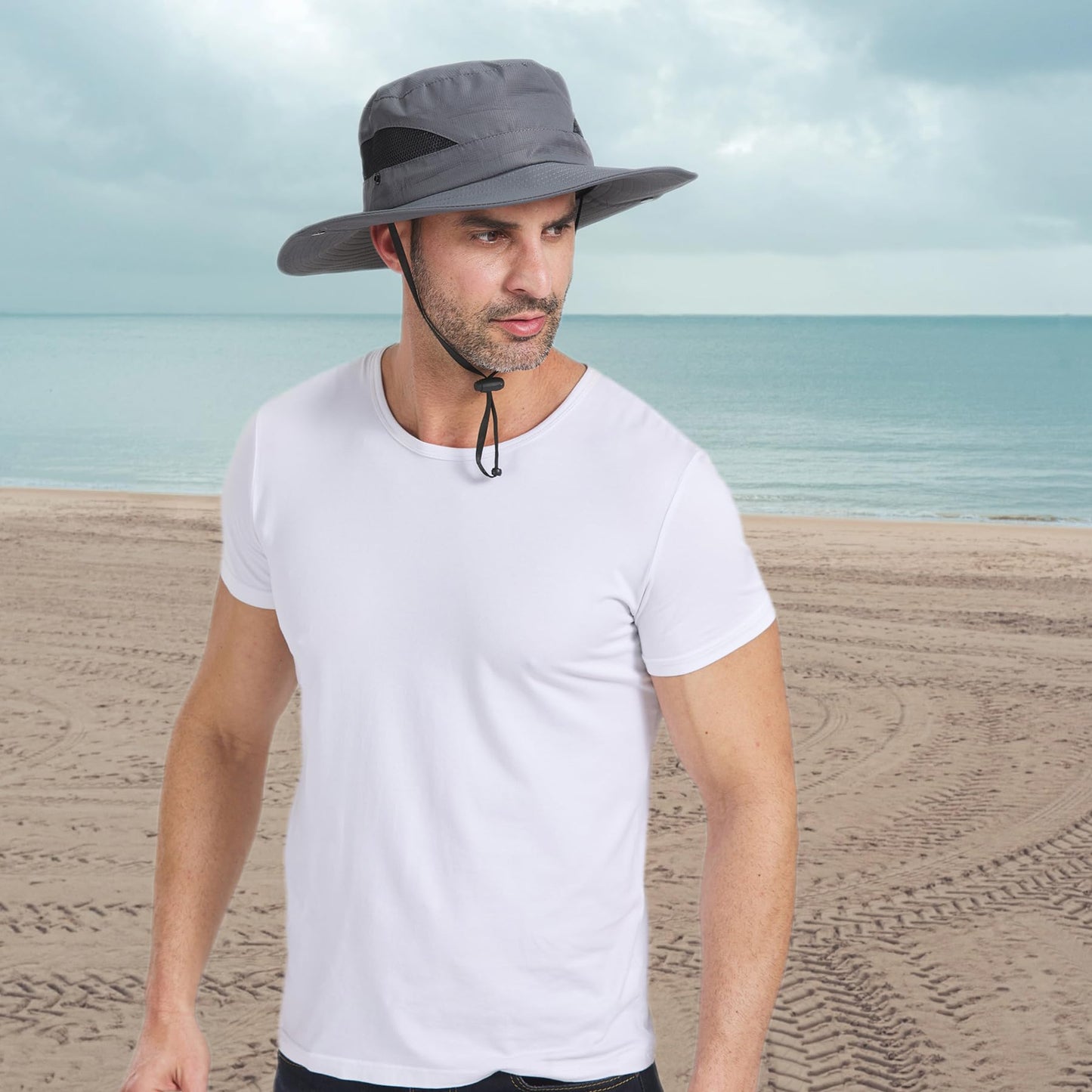 PFFY Sun Bucket Hat for Men 3” Wide Brim UPF 50+ Bucket Fishing & Beach Hats Khaki