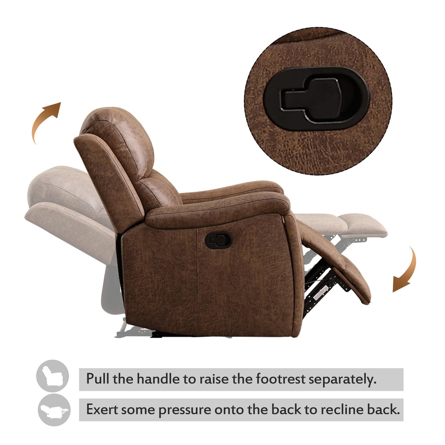 CANMOV Leather Recliner Chair, Classic and Traditional Manual Recliner Chair with Overstuffed Arms and Back, Manual Single Sofa with Concealed Cup Holders,Nut Brown