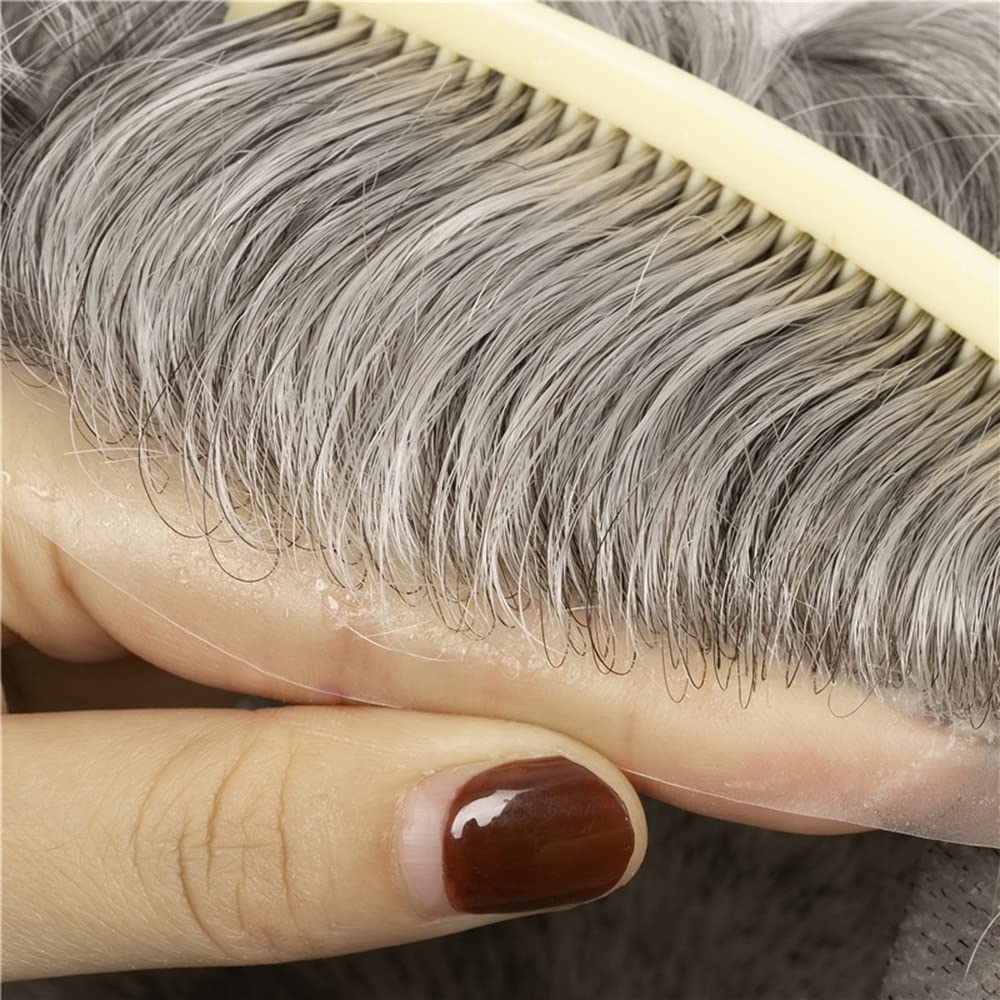 Amiable toupee for men 0.02-0.04mm Ultra Thin Skin All V-looped Mens Hairpieces European Virgin Human Hair System for Men Soft Skin V-looped mens toupee mens hair piece Color#1B Off black
