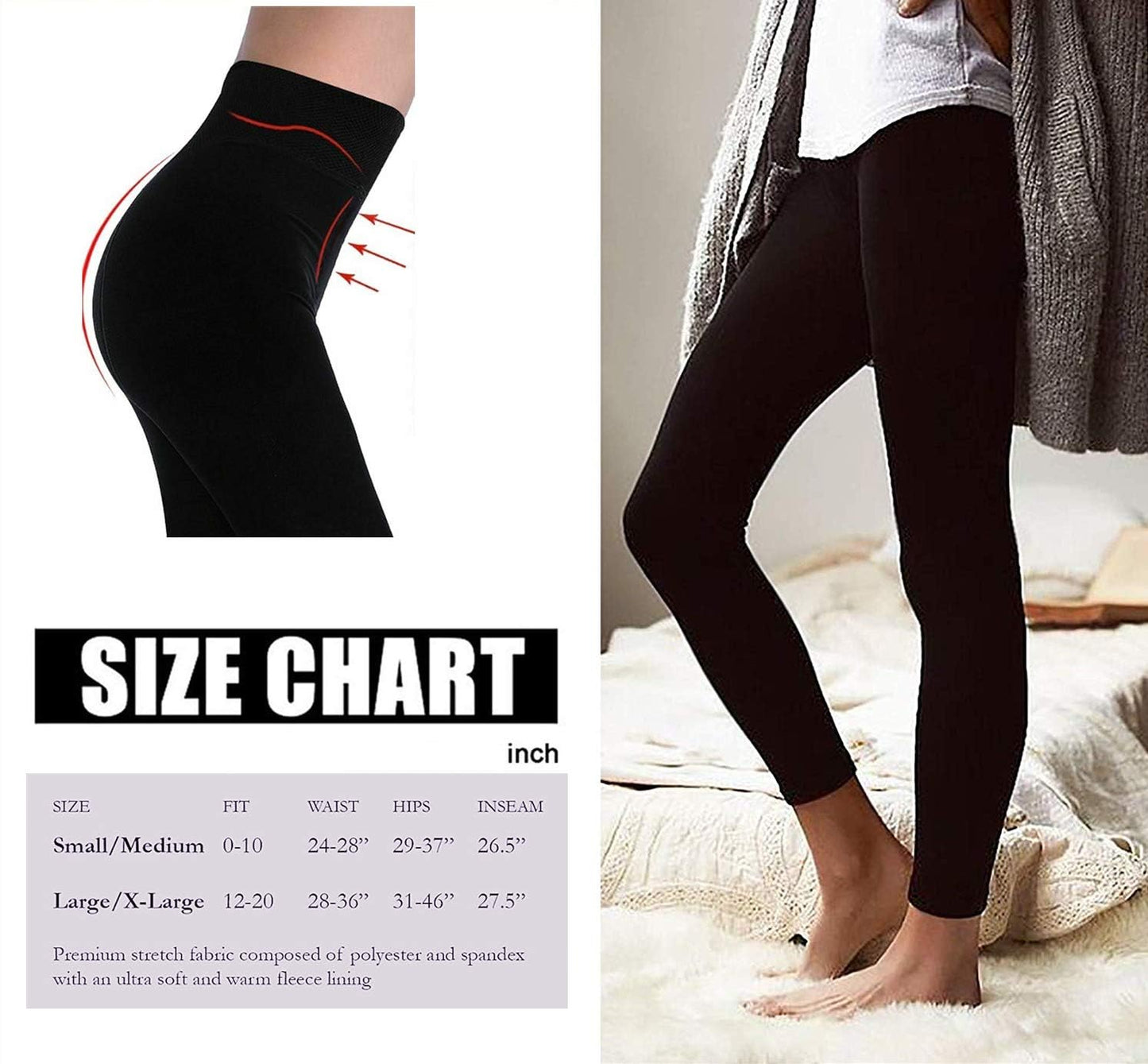 Aoliks Women's Fleece Lined Leggings Soft High Waist Slimming Warm Leggings Winter Workout Yoga Pants