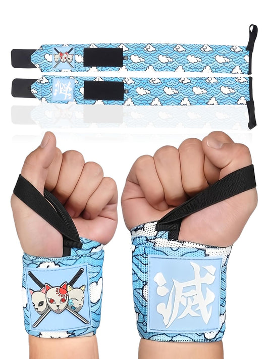 Anime Wrist Wraps Camo Lifting Straps 24" for Men and Women - 1 Pair Each, Gym Accessories Support Weightlifting, Powerlifting, Strength Training, and Improve Workout, Blue Sakonj