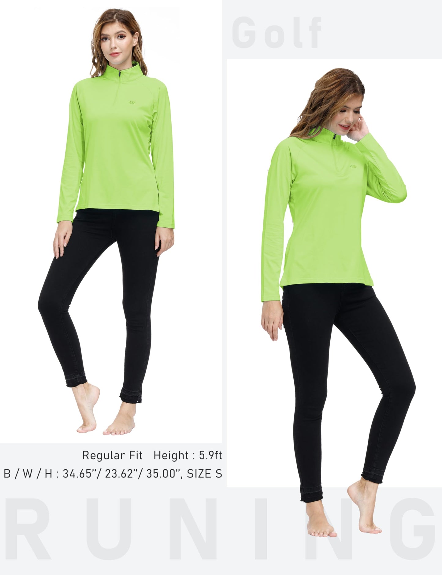 AIRIKE Women's Polo Shirts Long Sleeve Golf Shirts Quick Dry Thermal Lining Lightweight Athletic Tennis Shirts Pale-Green M