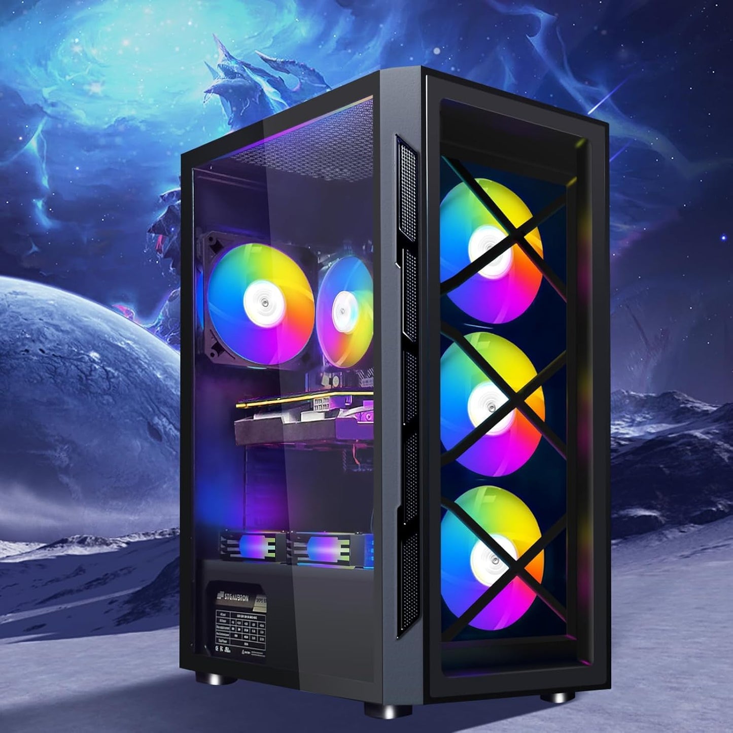 STGAubron Gaming PC Computer Desktop, Intel Core i7-6700 up to 4.0G, Radeon RX 5700 XT 8G, 16G DDR4, 1T SSD, WiFi, BT 5.0, RGB Fan x6, RGB BT Sound Bar, Windows 10 Home
