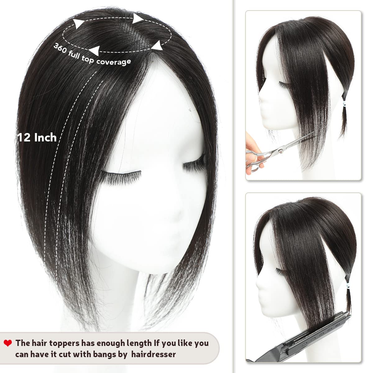 Aimeolyn Real Human Hair Toppers for Women - No Bangs, Premium Remy Hair, Lace Base, 12inch