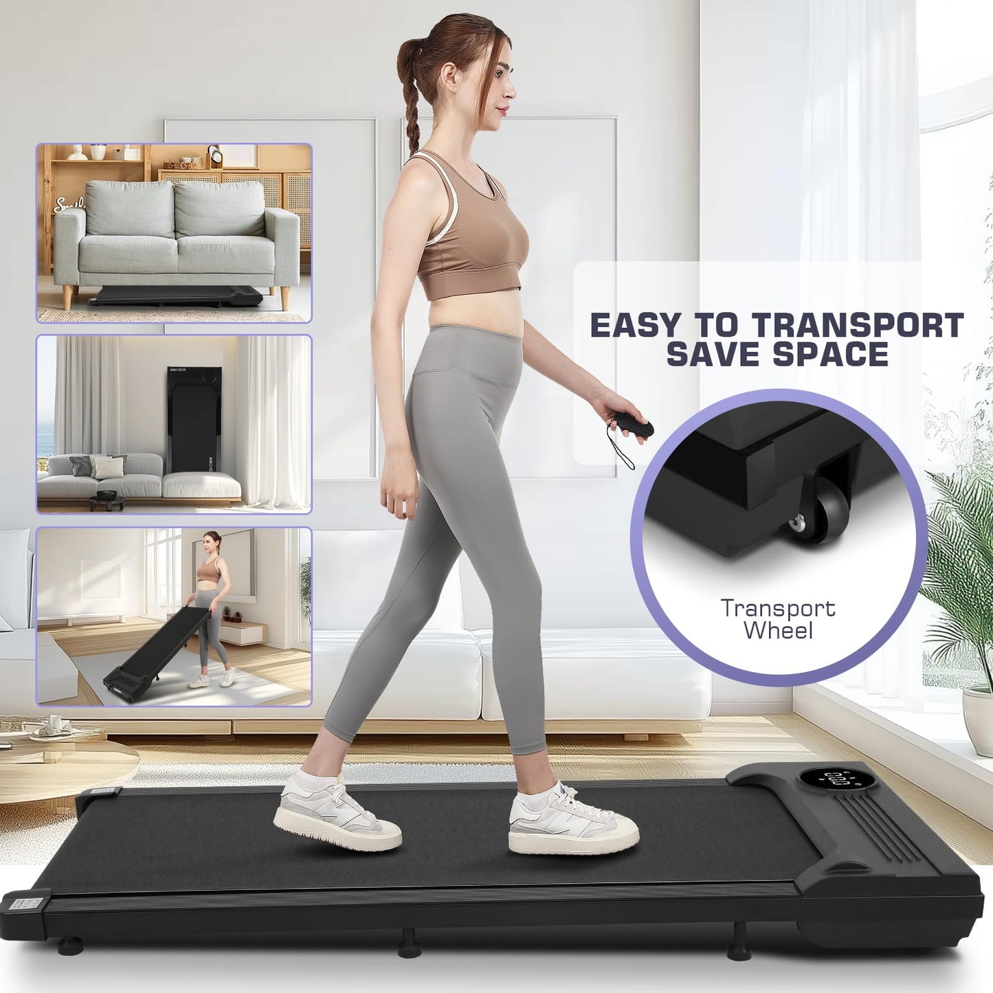 ANCHEER Under Desk Treadmill,3 in 1 Walking Pad Treadmill for Home,2.5HP Treadmill 300lb Capacity,Compact Treadmill with Remote Control,LED Touch Screen,Running Electric Machine