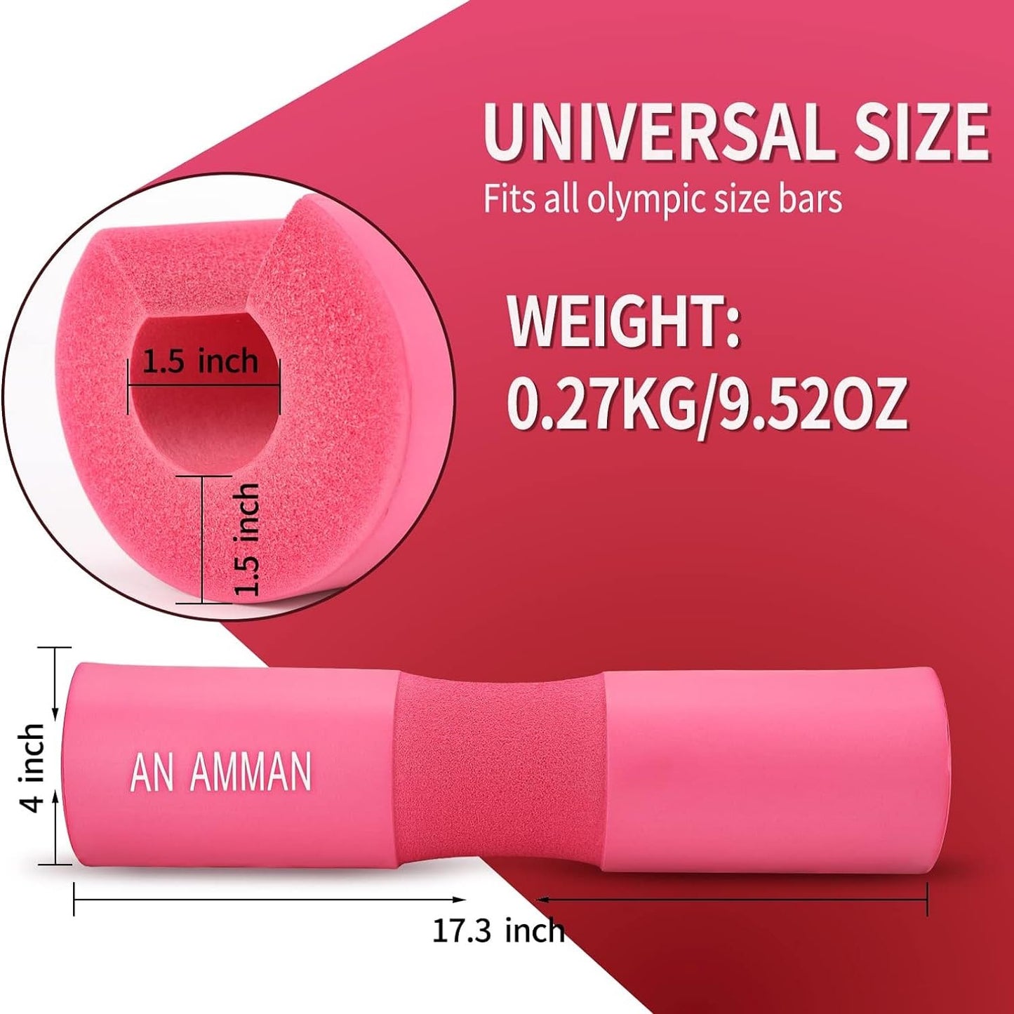 AN AMMAN Barbell Pad Perfect for Squat, Hip Thrust - Relieves Neck and Shoulder Pain Thick Foam Cushion - Gym Workout Smith Machine Thruster Weightlifting Purple