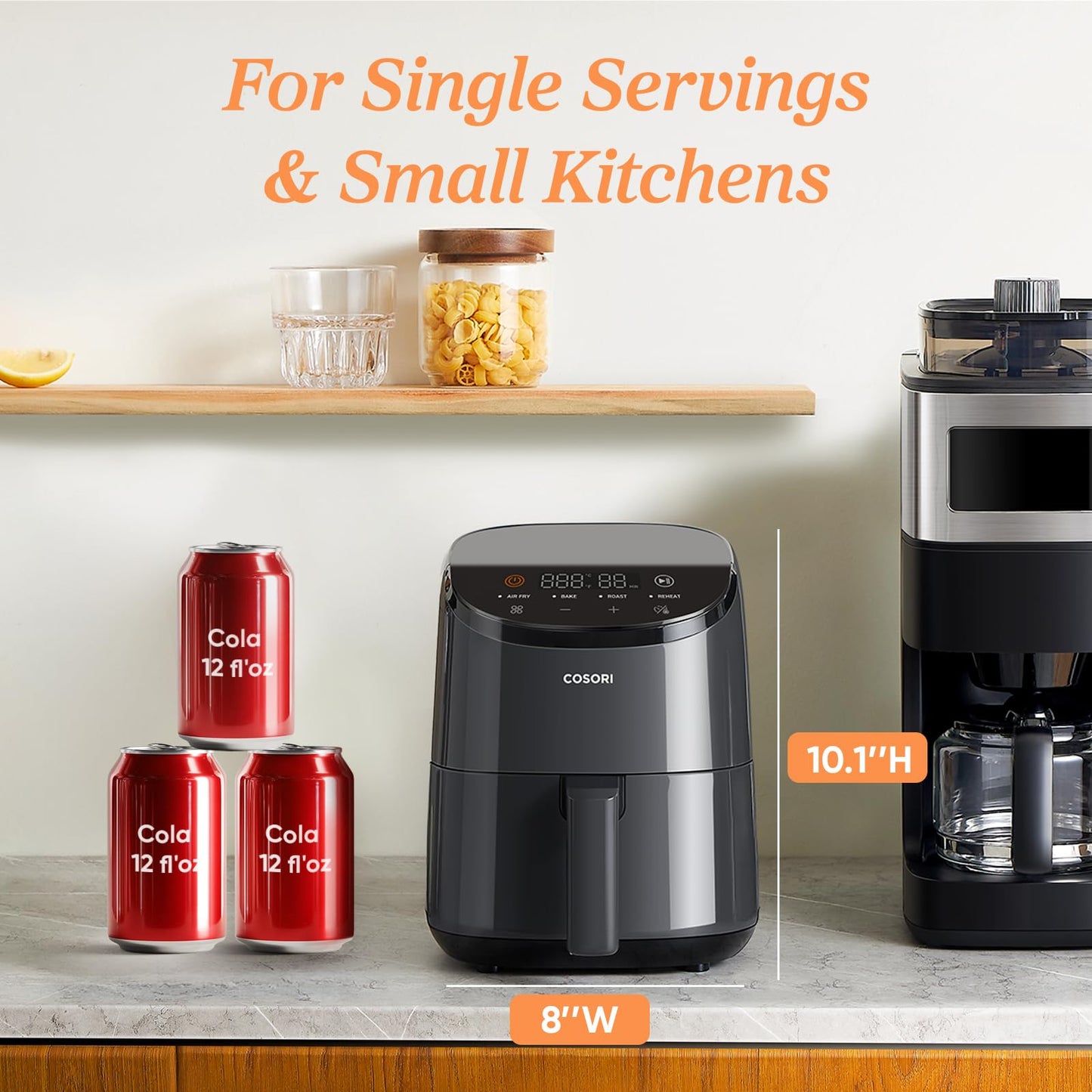 COSORI Air Fryer 2.1 QT, Small & Mini 4-in-1 airfryer Ideal for Simple Meals and Snack, Easy to Leftover Food to Crispy, Up to 97% Less Oil, 30 In-App Recipes, Nonstick & Dishwasher-Safe Basket