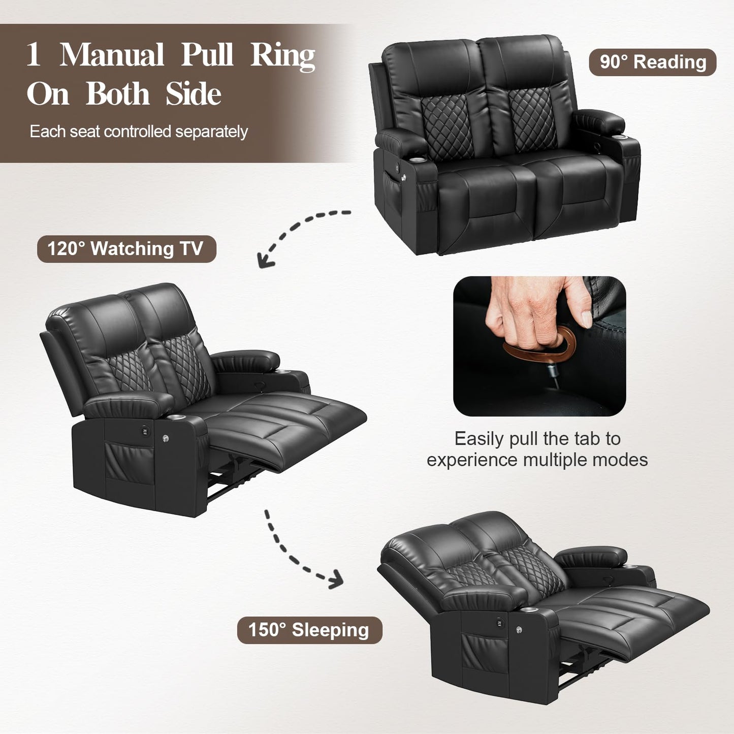 FURNIMAT Loveseat Recliner Sofa Set with 2+1 Pieces in Living Room, 2 Seater Reclining Loveseat Leather, 1 Recliner Chair with 360 Degree Swivel Single Sofa Seat
