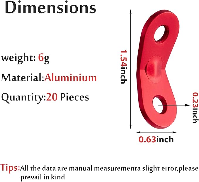 SATINIOR 20 Pieces Aluminum Alloy Guyline Cord Adjuster Tent Tensioners Rope Adjuster Tent Rope Adjusters for Outdoor Camping Hiking, Red (Circle Style)