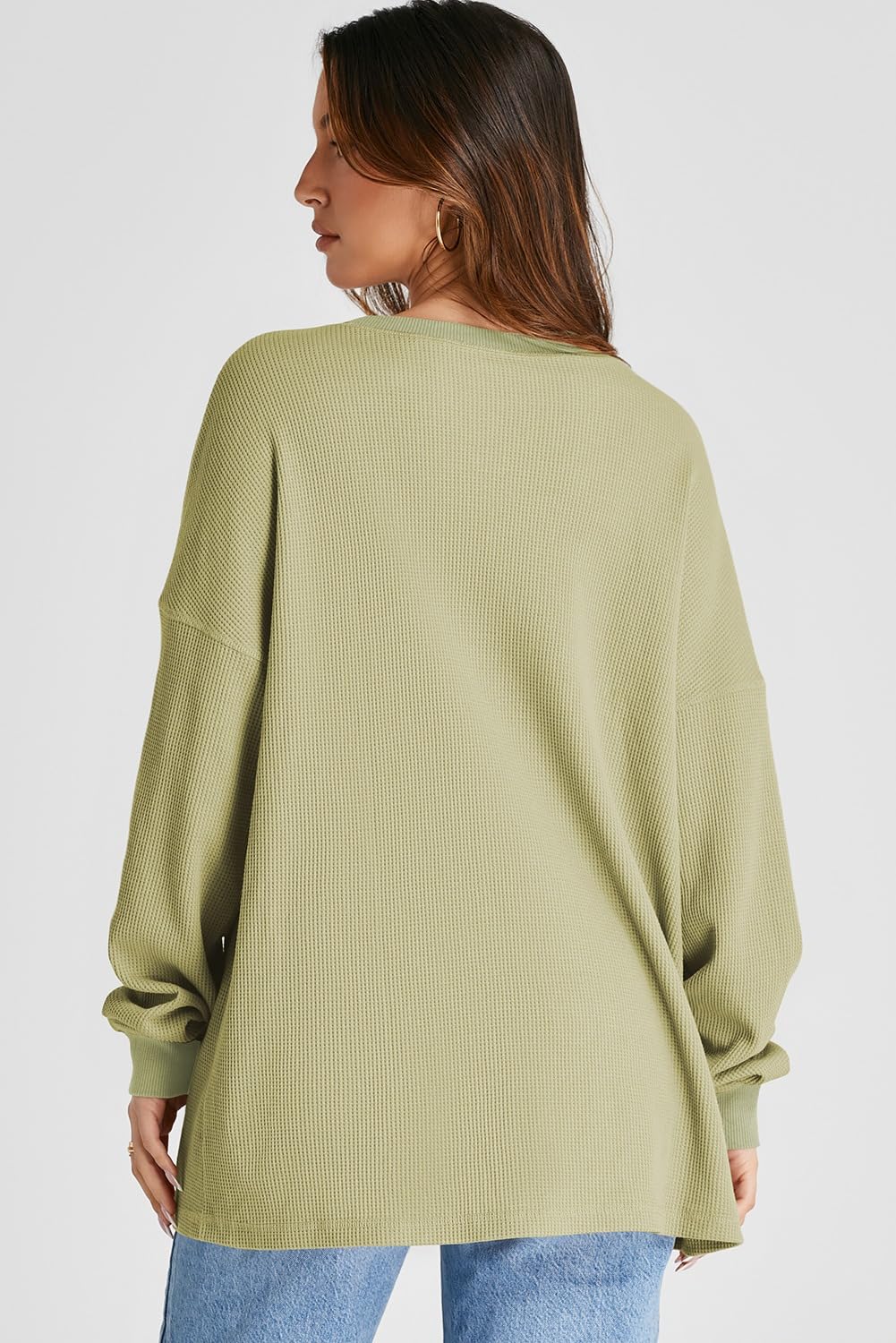 AlvaQ Sweatshirts for Women 2024 Casual Waffle Knit Tops Shirts Long Sleeve Drop Shoulder Oversized Sweatshirts Fall Fashion Outfits Green Large
