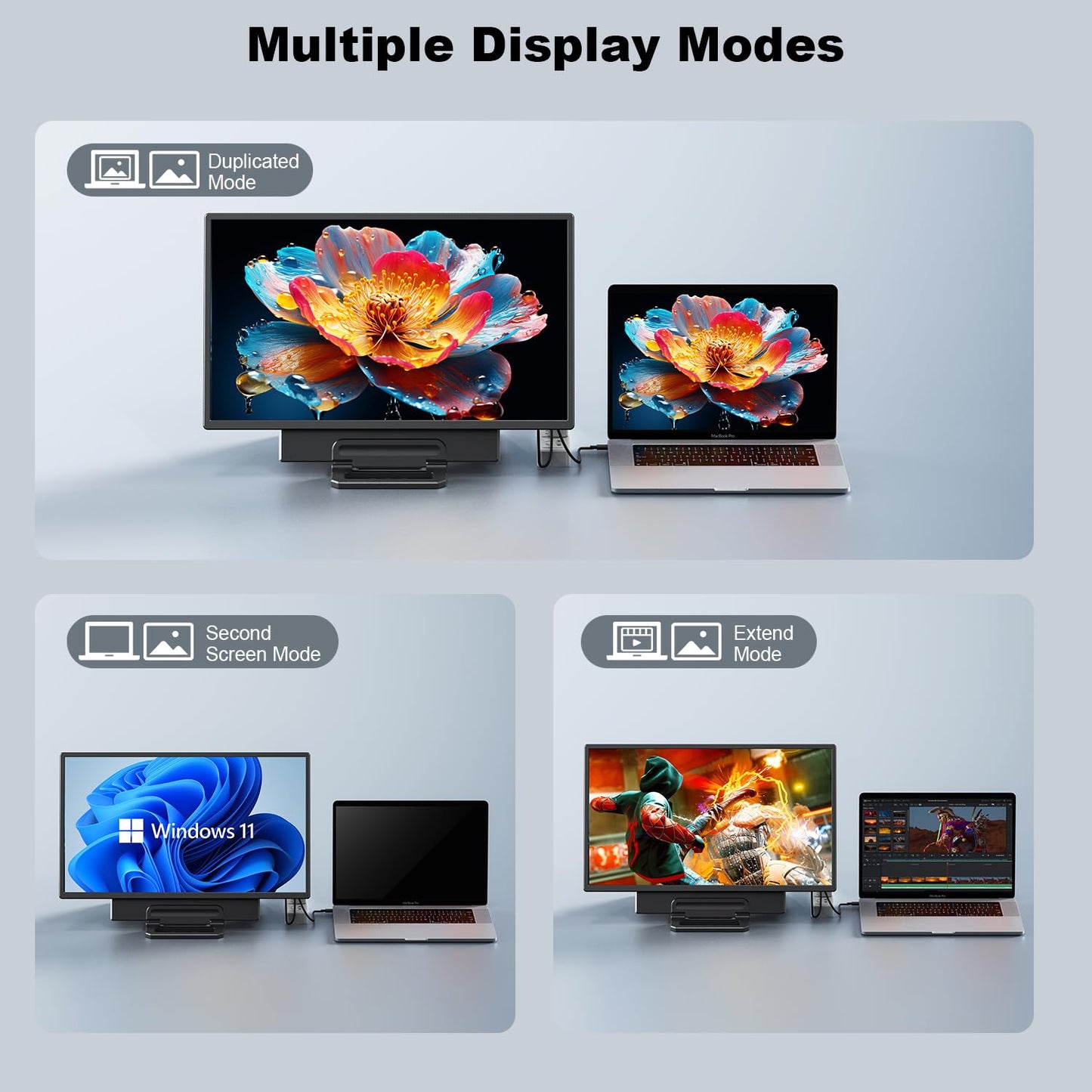 24" Large Portable Monitor, 1080P FHD 100Hz Laptop Screen Extender, 125% sRGB IPS Monitor Extender, USB C HDMI Office Gaming with Detachable Stand, Travel monitor for Window MAC Phone Xbox Switch