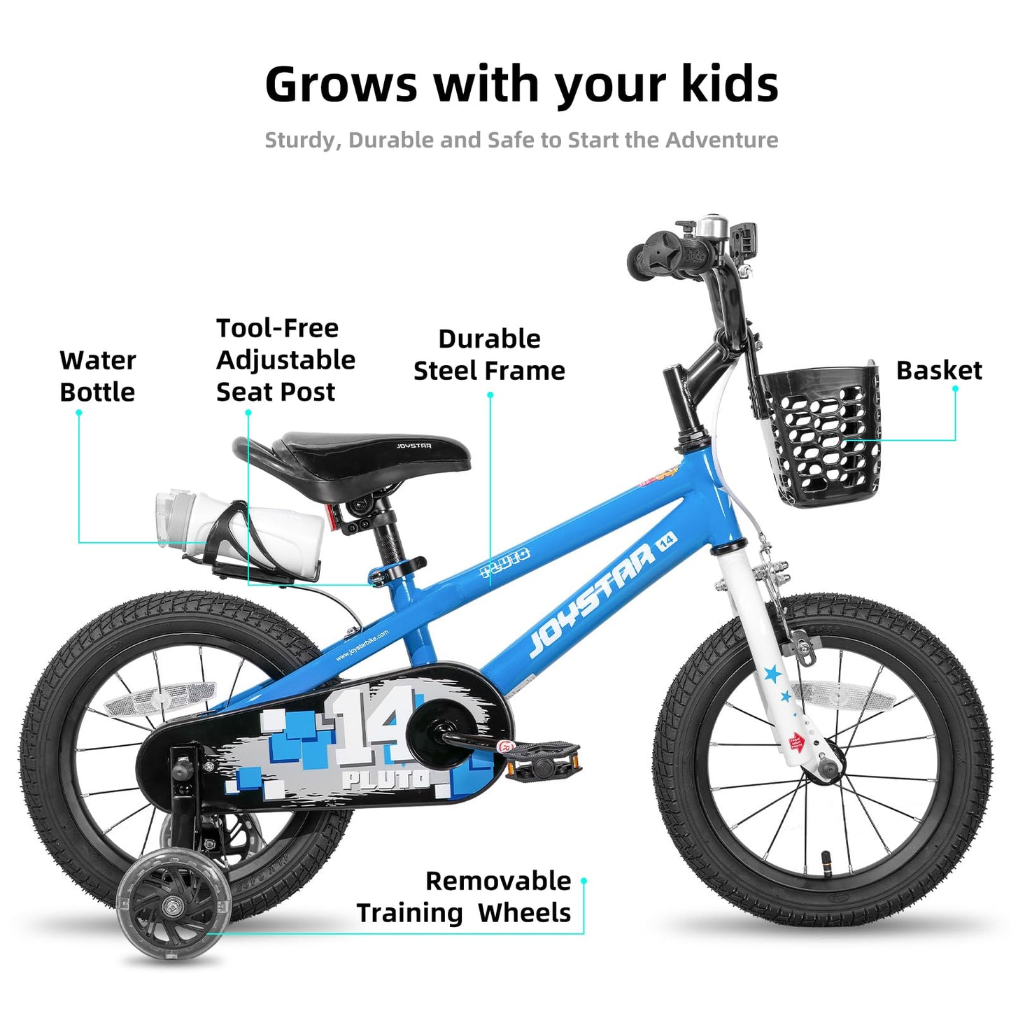 JOYSTAR Pluto Kids Bike 14 Inch BMX Style Children Bicycles with Training Wheels for Boys Girls Age 3-5 Years Blue