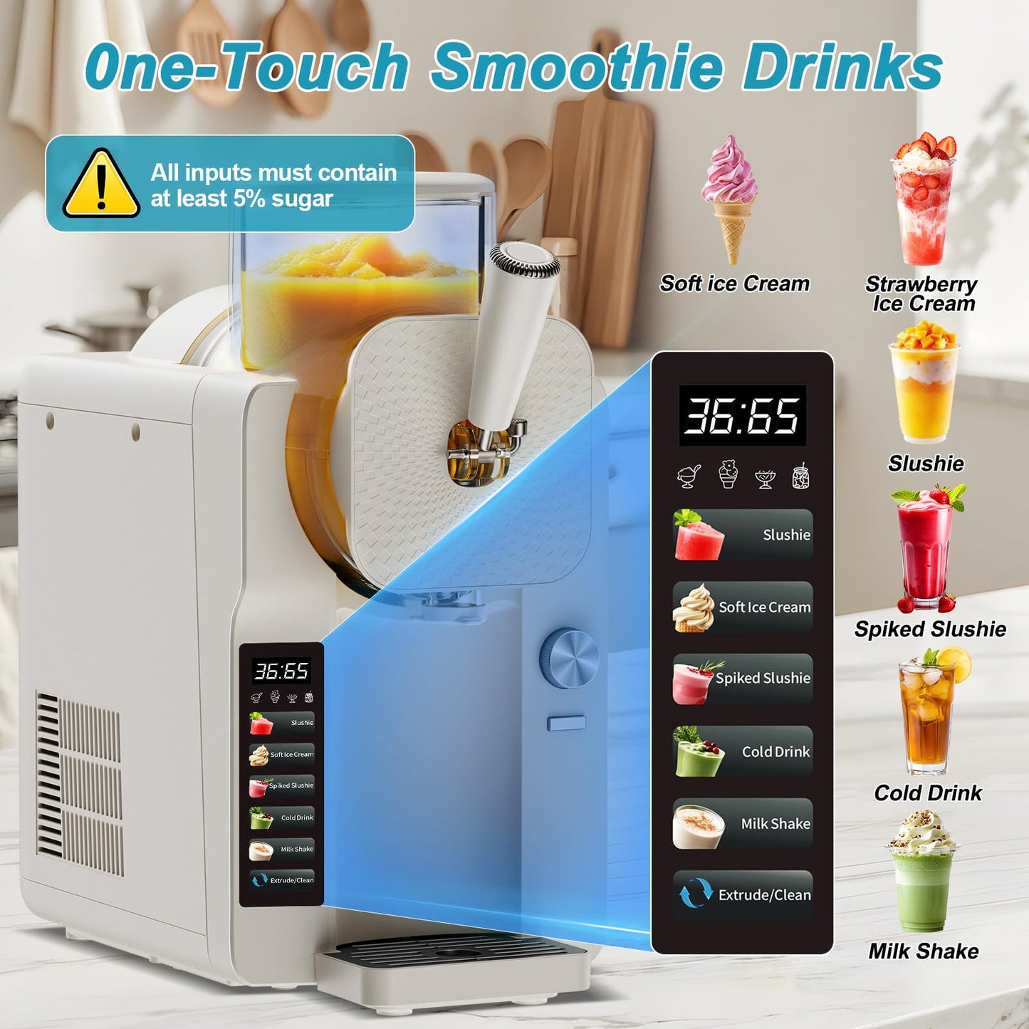 Ice Cream Maker, Soft Ice Cream Machine Makers & Slushy Machine for Home, for Smoothies, Milkshakes, Cocktails, and Various Flavors of Ice Cream, Frozen Yogurt or Gelato, with Adjustable Thickness