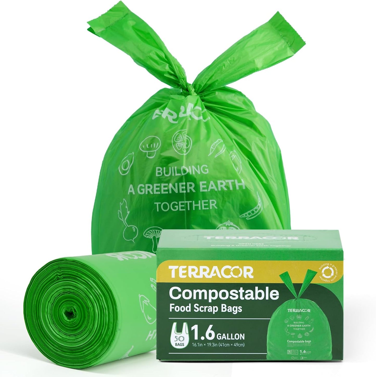 Compost Bags, Handle Tie Food Scrap Bags 3 Gallon,100 Count,Certified by BPI and ASTM D6400, Kitchen Compost Bin Compatible