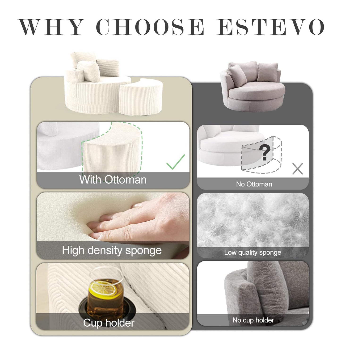 Estevo Accent Chair 37" W Recliner Comfy Upholstered Round Barrel Chair,with Ottoman,for Living Room Bedroom Office Apartmen