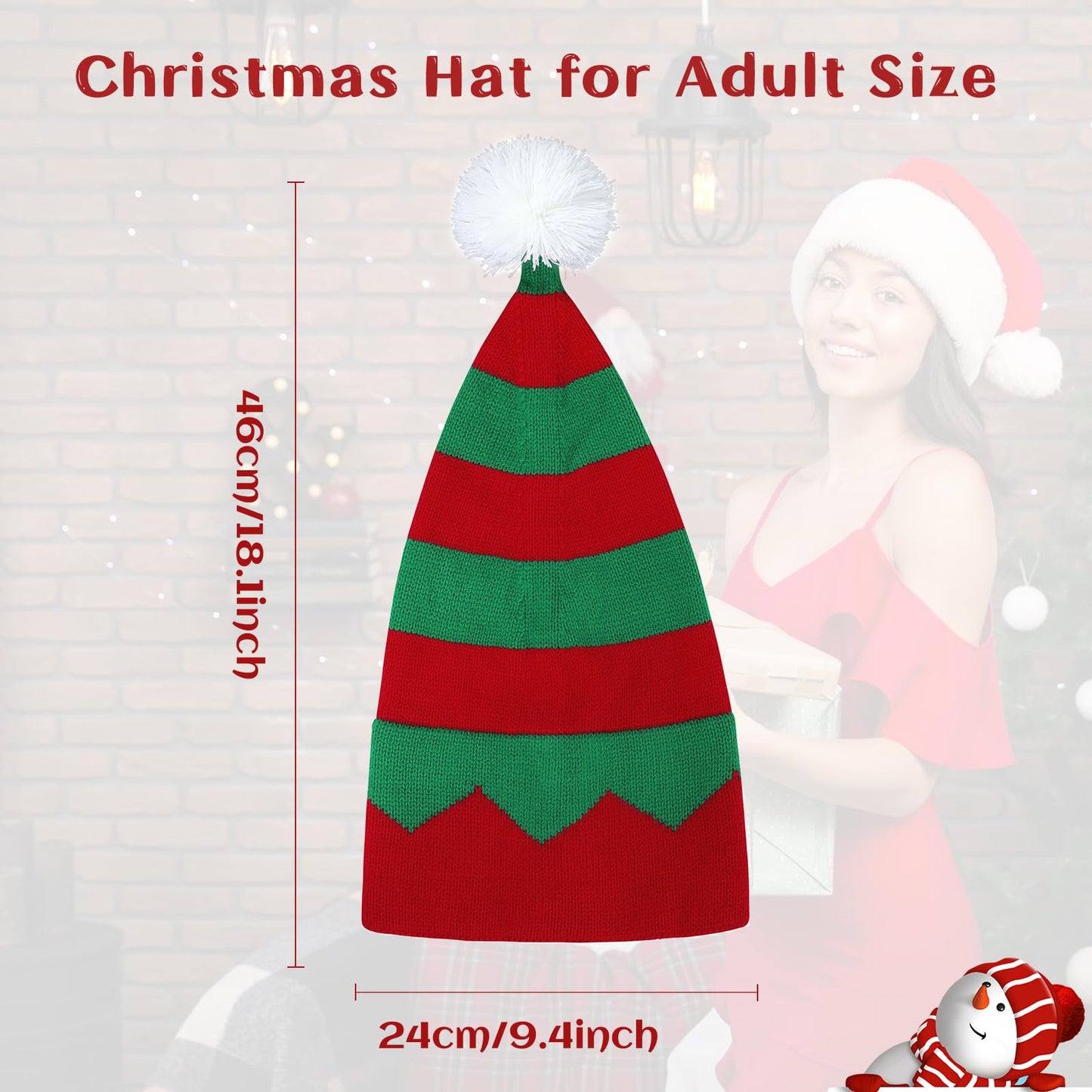 American Trends Santa Hat Adult Christmas Beanie Elf Hat Slouchy Winter Knit Xmas Skull Cap for Women Men Xmas Holiday Party Stripe 2