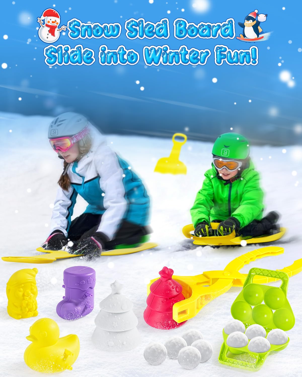 10 Pack Snowball Maker Toy, Snow Sled & Duck Snow Ball Makers Toys for Kids Ages 4-8, Winter Snow Outdoor Removable Snow Clip Toys Tool Kit for Birthday Christmas Stocking Stuffers Gifts
