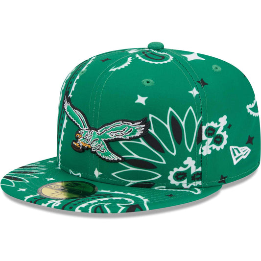 New Era Men's Kelly Green Philadelphia Eagles Throwback Paisley 59FIFTY Fitted Hat