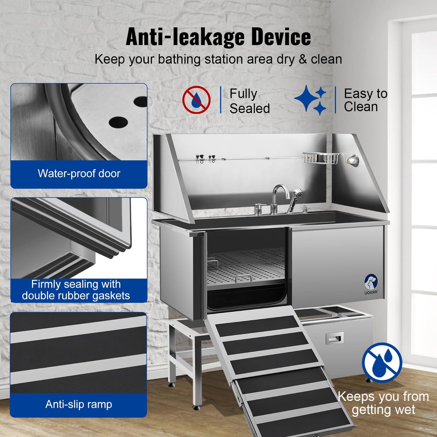 Professional Dog Washing Station 50" w/Integrated Ramp for Home, Stainless Steel Bathing Station for Large, Medium & Small Pet Dog Grooming Tub with Door, Storage Drawer