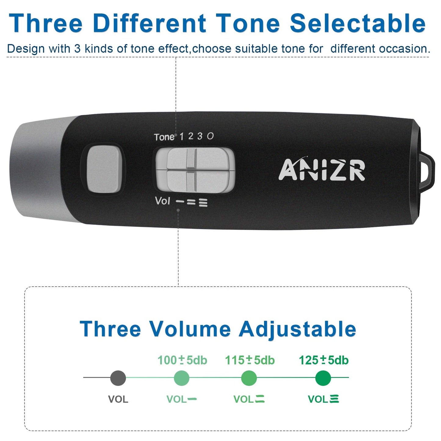 ANIZR Electronic Whistles with Lanyard,Adjustable 3 Tone & 3 High Volume Hand Emergency Whistle Basketball Referee Whistle for Coach,Teacher,Police,Outdoor Camping Boating Hiking,Black (with Battery)