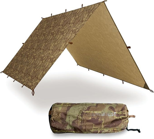AquaQuest Safari Camping Tarp - Lightweight Durable Rain Fly - Waterproof Camping Essentials for Hiking, Backpacking & Hammock, 10 x 10 ft, True Terrain Camo