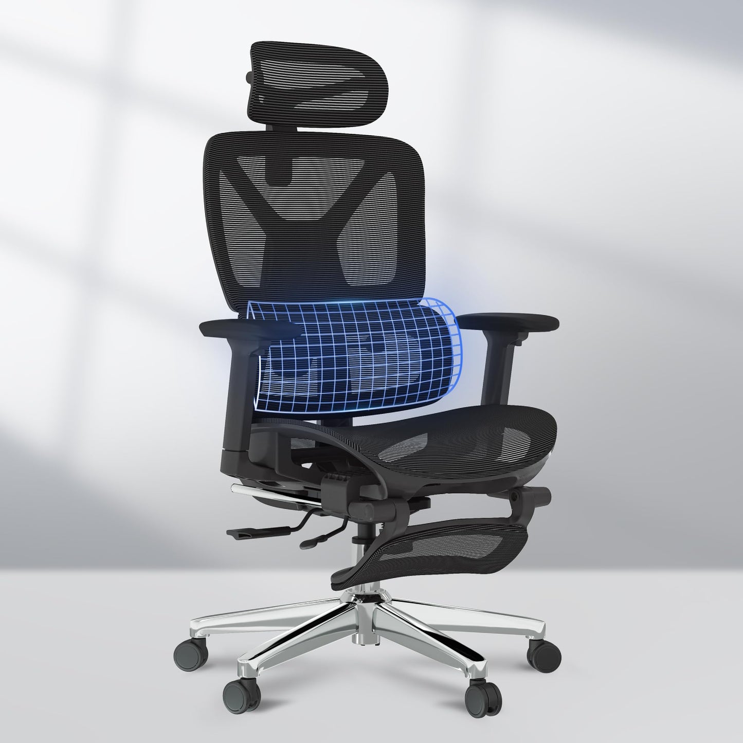 FLEXISPOT ErgoX Premium Ergonomic Office Chair with Footrest- Adjustable 3D Armrests, Dynamic Lumbar Support, Recline & Tilt Function, Mesh Seat, for Home & Office Use,Black