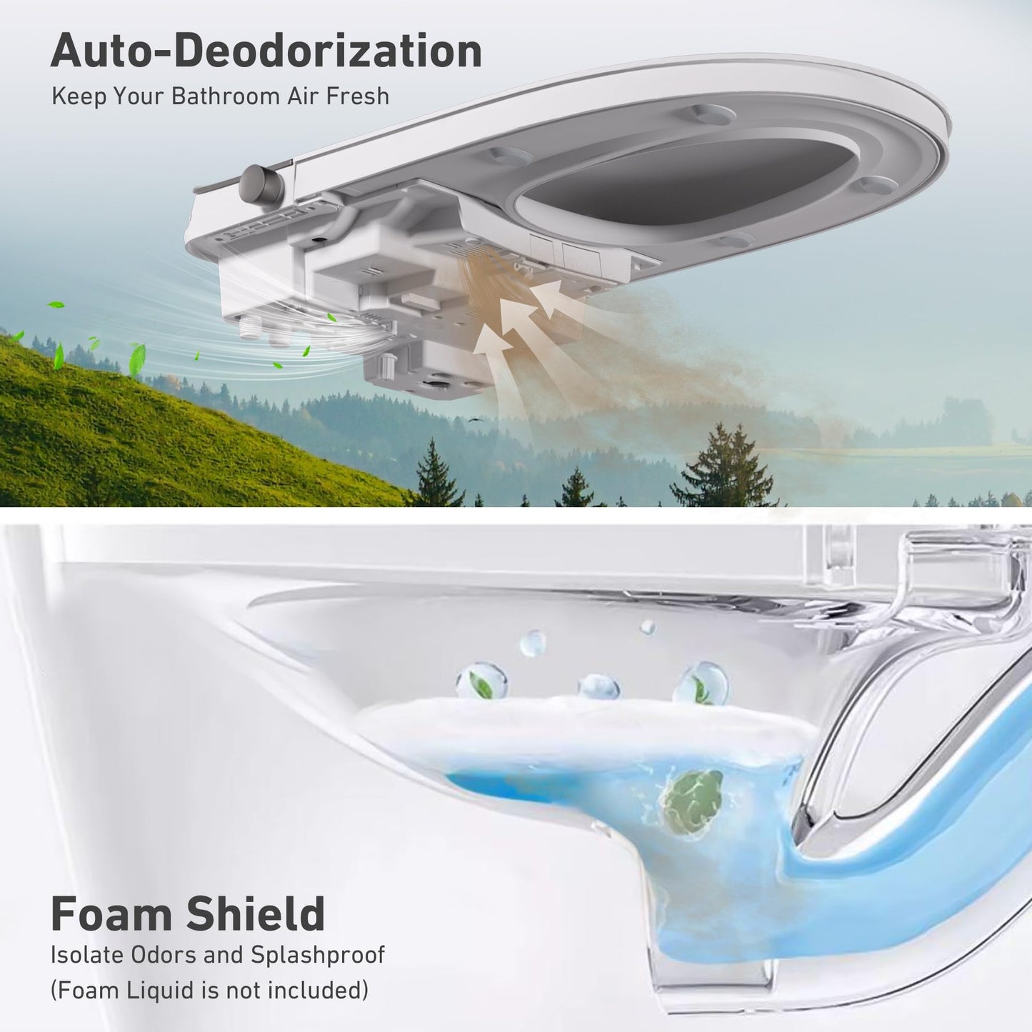 Keloyid Smart Toilet with Tank Built In, One Piece Bidet Toilet, Instant Warm Water, Heated Seat, Foam Shield, Sensor to Open/Close/Flush, ADA Height, Pump-assisted, Blackout Flush, LED Display