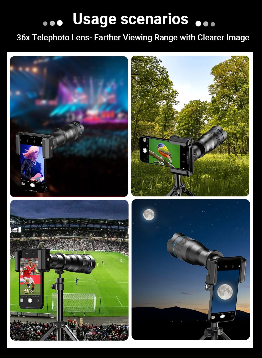 APEXEL 36x High Power HD Telephoto Lens Kit | Zoom Camera Lens with Tripod & Universal Clip | iPhone/Samsung/Android | Wildlife Photography and Observation