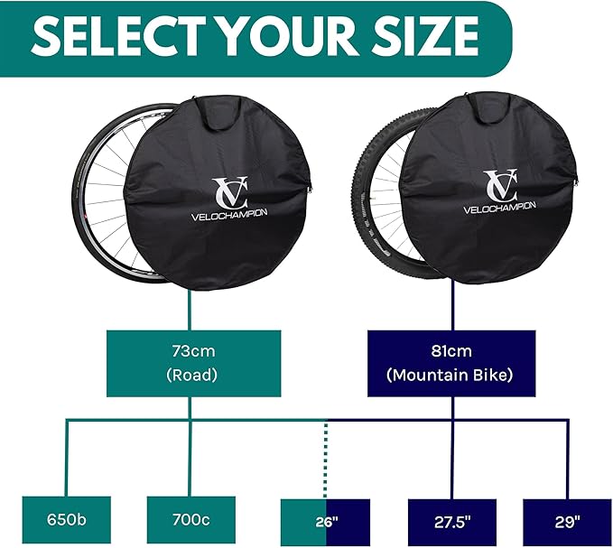 VeloChampion Waterproof Bicycle Wheel Case for 650b 700c Road Gravel & 26" Mountain Bike Wheels – Travel Bike Wheel Cover (1)