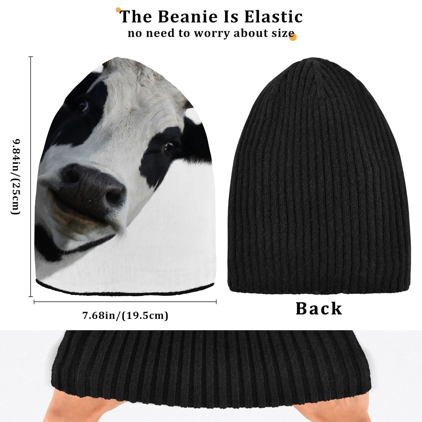 ALAZA Fun Cow Print Animal Beanie for Women Men Winter Hat Reversible Skull Cuffed Knit Cap Multi