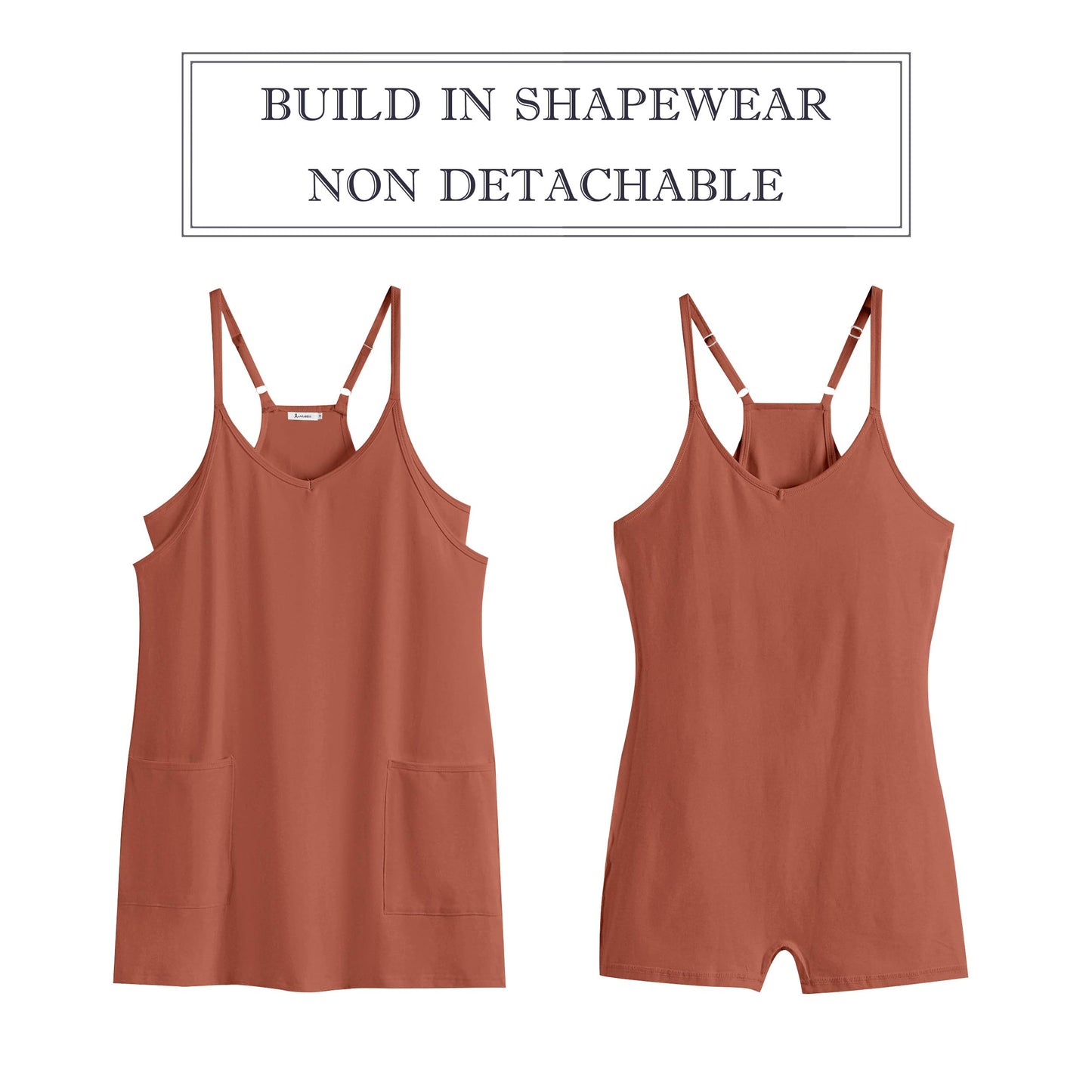 ANRABESS Women Summer Mini Romper Dress Workout Tennis Active Sports Athleisure Outfits Built in Shorts Trendy Vacation Rust X-Smal