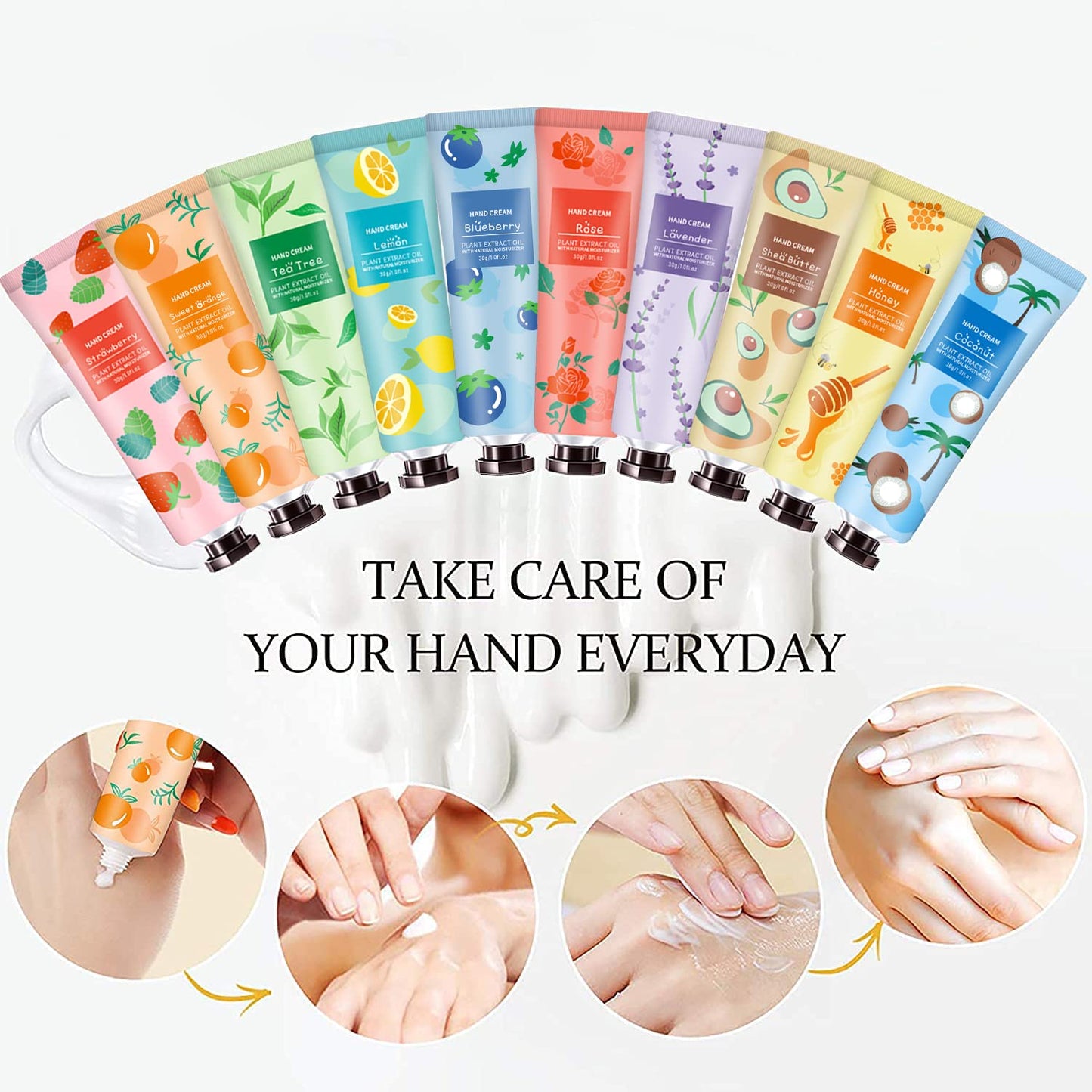 10 Pack Hand Cream for Dry Cracked Hands,Easter Basket Stuffers,Gifts for Women,Girls,Mothers Day Gifts,Teacher Appreciation Gifts,Natural Plant Fragrance Mini Hand Lotion Moisturizing Hand Care Cream