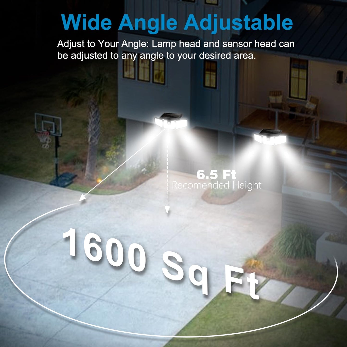 AmeriTop Solar Lights Outdoor, 2 Pack 233 LED High Brightness Cordless Solar Motion Sensor Lights; 3 Adjustable Heads, 270° Wide Angle Illumination, IP65 Waterproof, Security LED Flood Light(Daylight)
