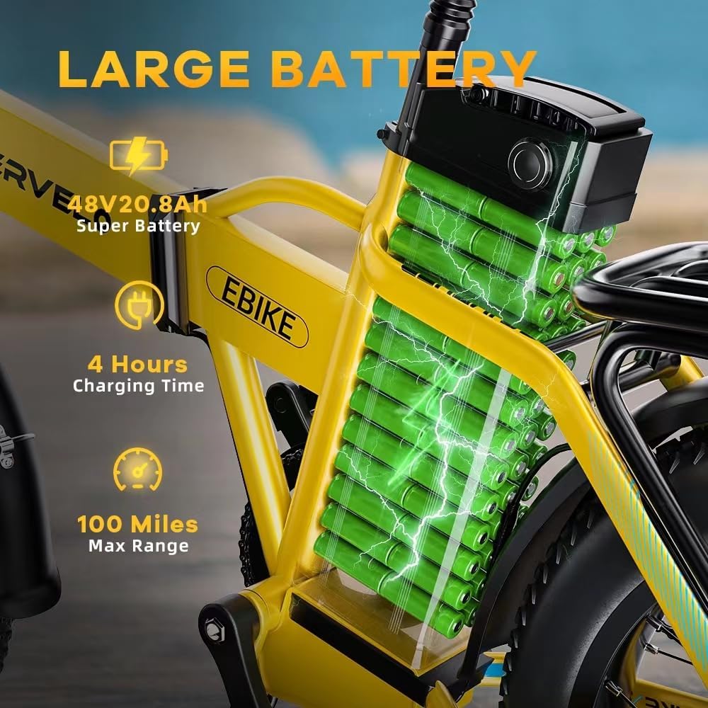 CBVELO 1000W Folding Electric Bike, 48V Large Removable Battery E Bike, 30+MPH, 80 Miles Max Range, 20" Fat Tire Electric Bike for Adults, Adult Electric Bicycles for Long