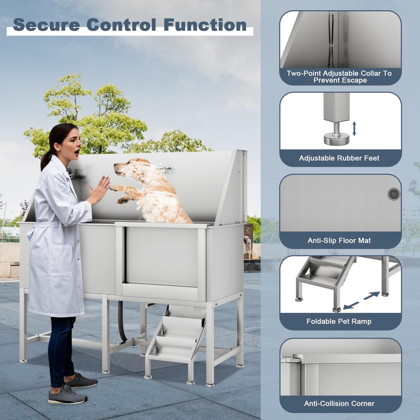 62" Professional Stainless Steel Dog Bathing Station, Large Dog Washing Station W/Dog Bath Brush, Washing Gloves, Floor Grate, Dog and Cat Bath Tub, Dog Washing Sink (62 Inch Right Door)