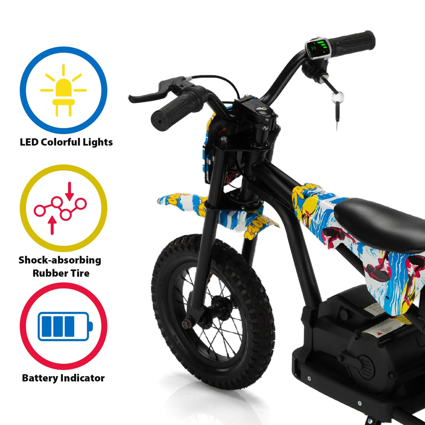 TOBBI Kids Dirt Bike 24V Electric Toddler Motorcycle w/3-Speed Modes, Max Weight 143LBS, Up to 13MPH Off-Road Motor Bike for Children with Dual Brakes, LED Power Display