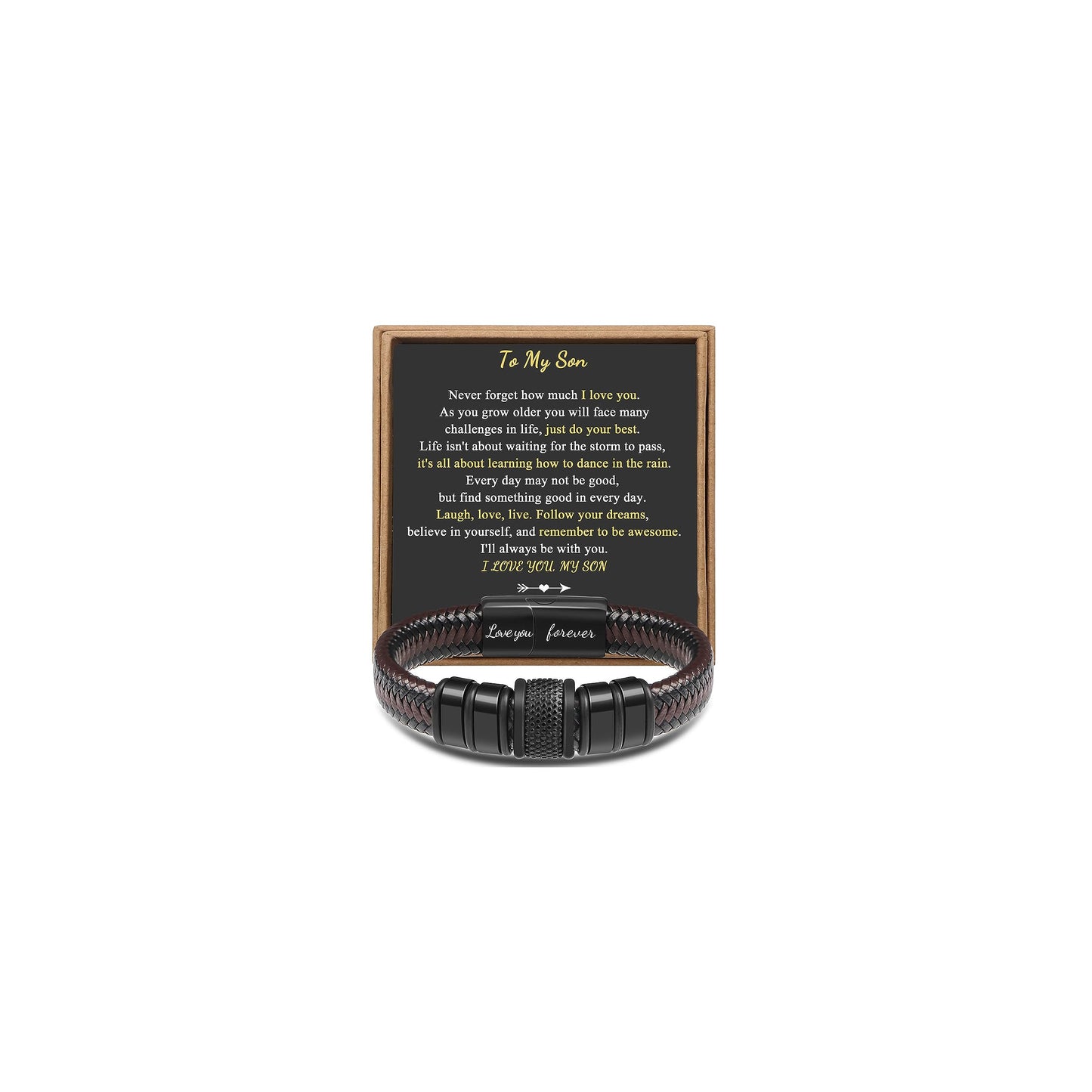 𝐆𝐢𝐟𝐭 𝐟𝐨𝐫 𝐌𝐞𝐧 Braided 𝐋𝐞𝐚𝐭𝐡𝐞𝐫 𝐁𝐫𝐚𝐜𝐞𝐥𝐞𝐭 for Men Dad Husband Boyfriend Son Grandson Brother Stainless Steel Clasp Engraved with Love You Forever Jewelry Birthday Gift 7.5 8.5 9 Inch